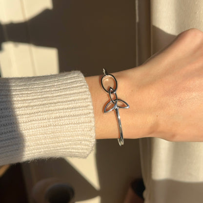 Sterling Silver Rhodium Plated Trinity Knot Oval Bangle Bracelet