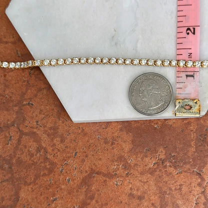 Estate Yellow Gold Plated Sterling Silver Cubic Zirconia Tennis Bracelet