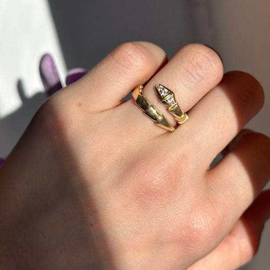 Estate 18KT Yellow Gold Segmented CZ Snake Bypass Ring - LSJ