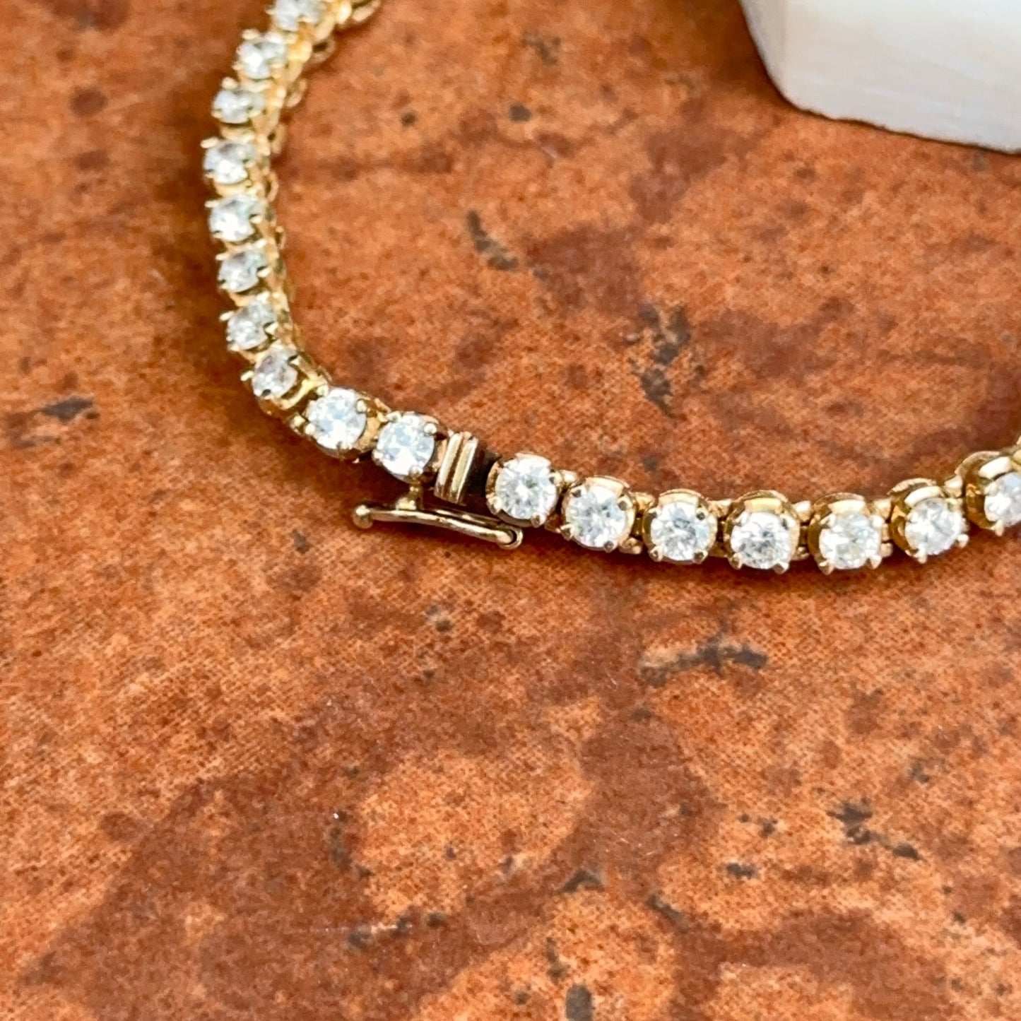 Estate Yellow Gold Plated Sterling Silver Cubic Zirconia Tennis Bracelet