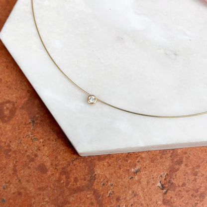 14KT Yellow Gold 1mm Wire Collar Diamond Necklace