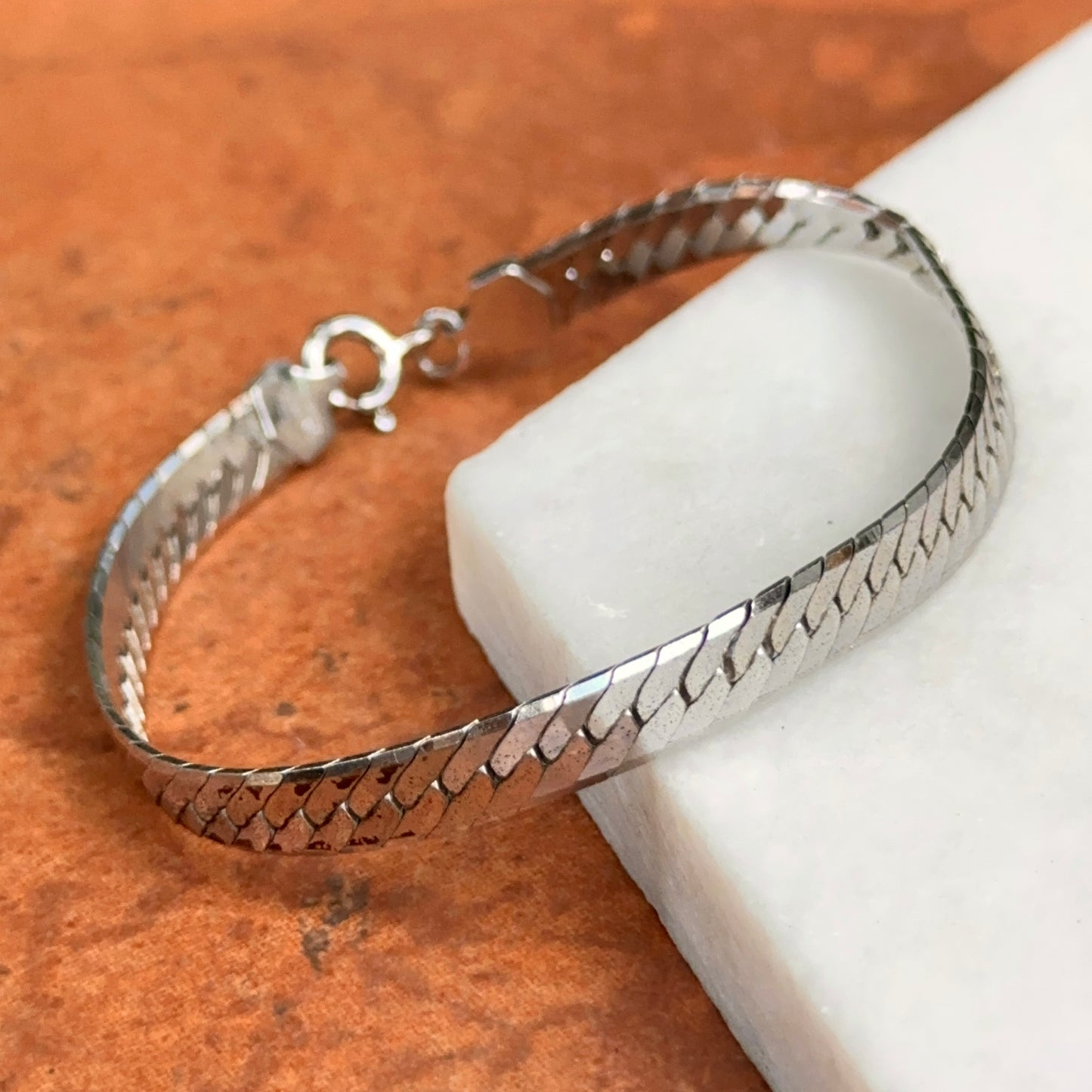 Estate Sterling Silver Herringbone Chain Bracelet 7''