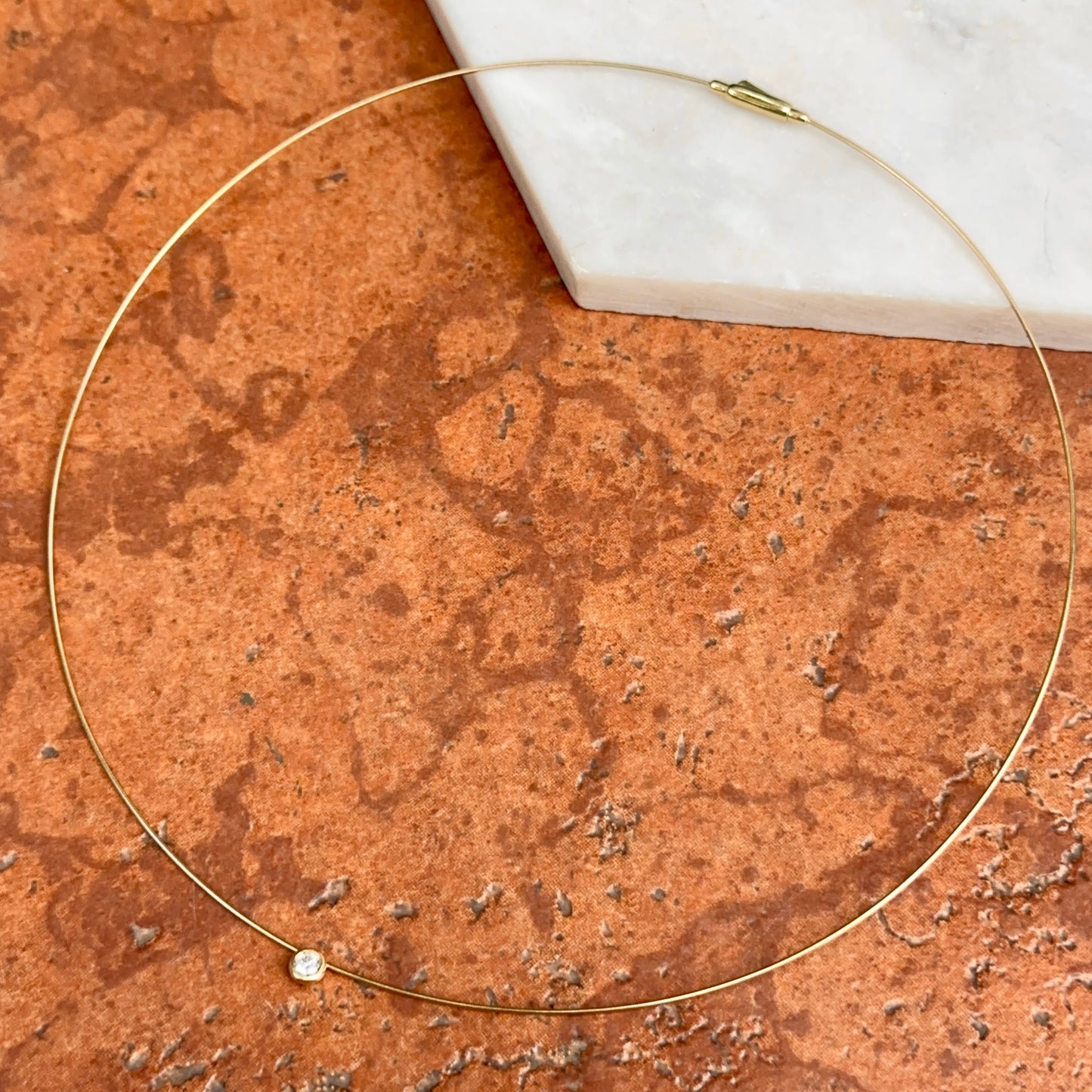 14KT Yellow Gold 1mm Wire Collar Diamond Necklace