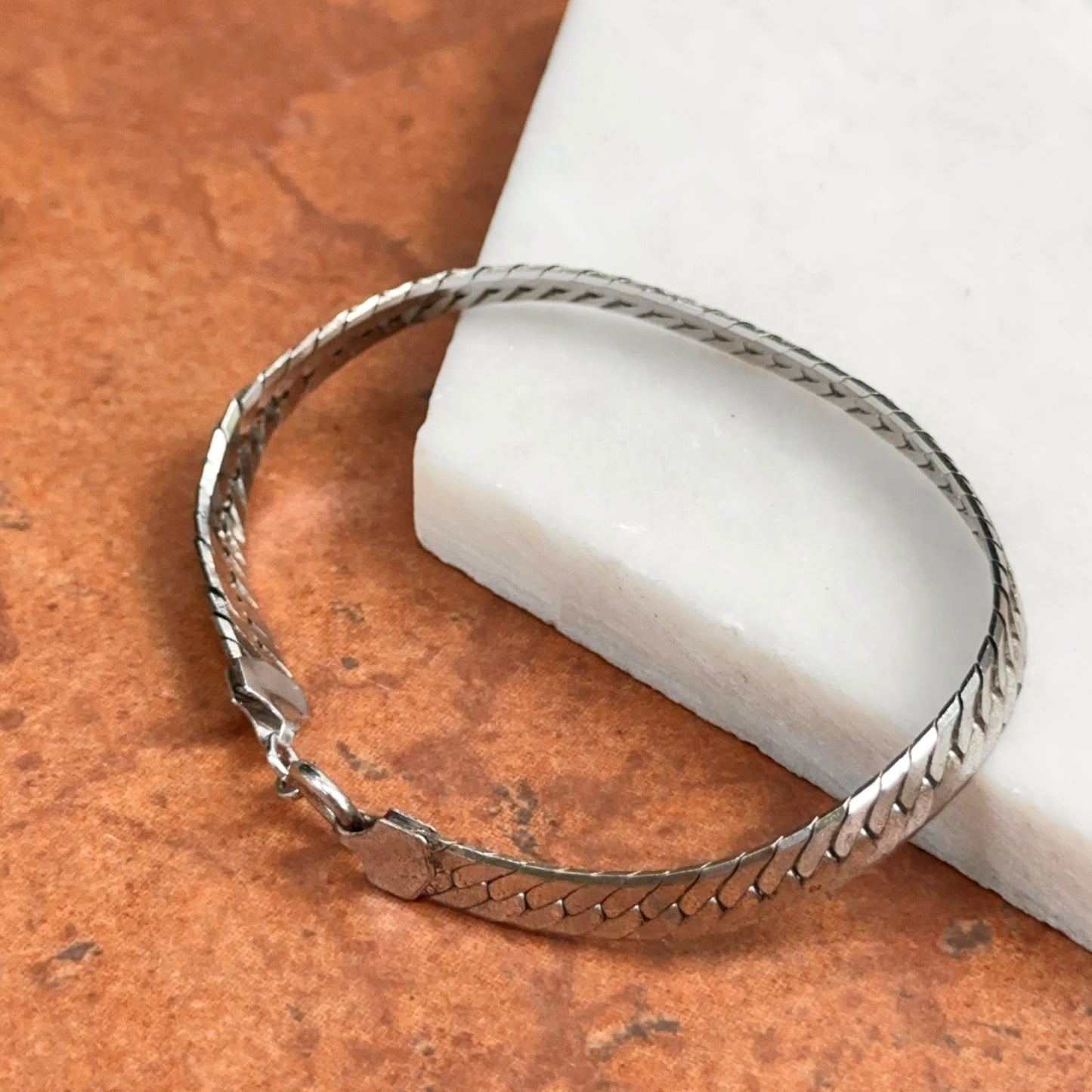 Estate Sterling Silver Herringbone Chain Bracelet 7''
