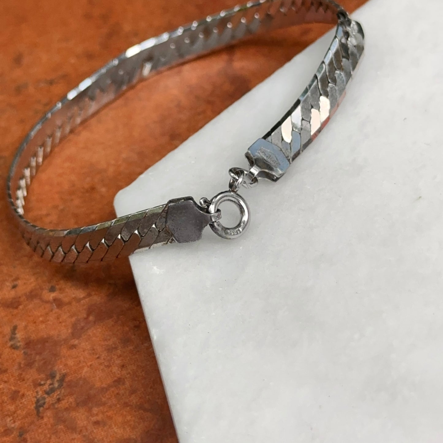 Estate Sterling Silver Herringbone Chain Bracelet 7''