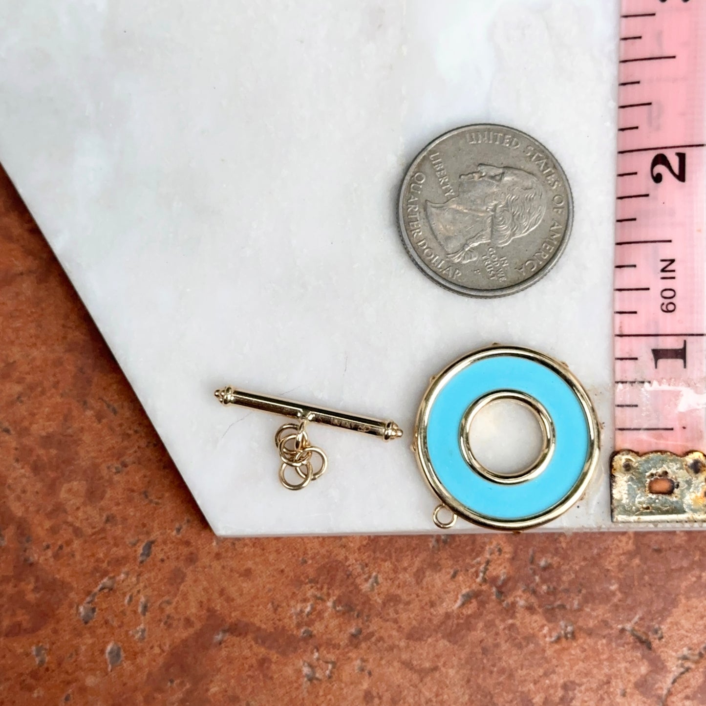 14KT Yellow Gold Blue Enamel Toggle Clasp