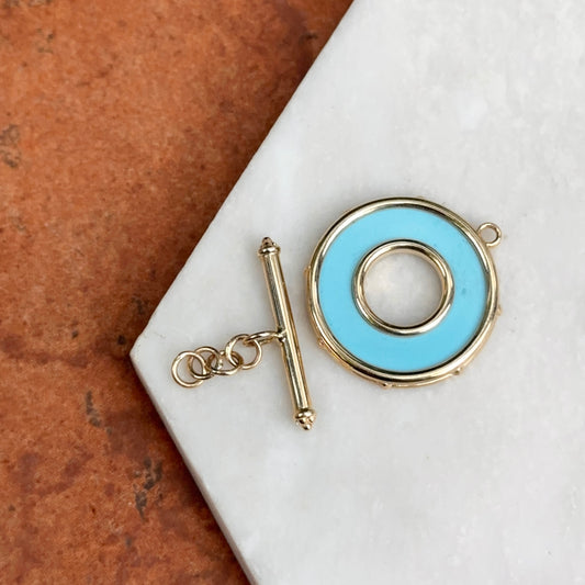 14KT Yellow Gold Blue Enamel Toggle Clasp