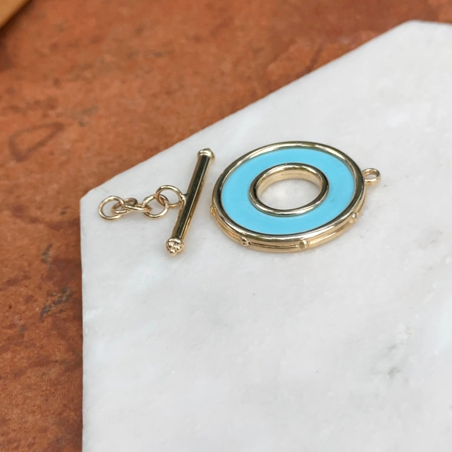 14KT Yellow Gold Blue Enamel Toggle Clasp