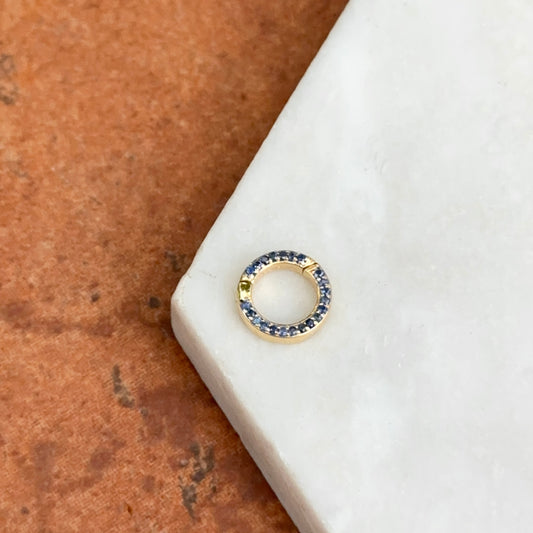 14KT Yellow Gold Blue Sapphire + Diamond Charm Holder/ Pendant Bail/ Connecter