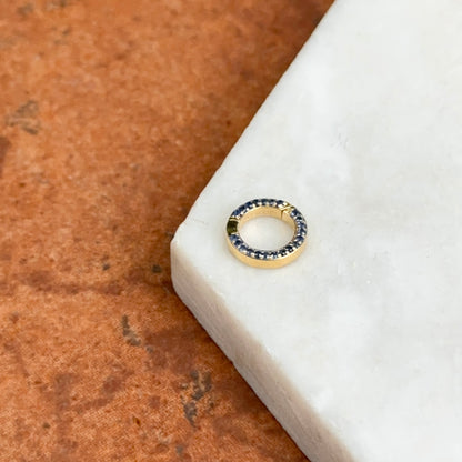 14KT Yellow Gold Blue Sapphire + Diamond Charm Holder/ Pendant Bail/ Connecter
