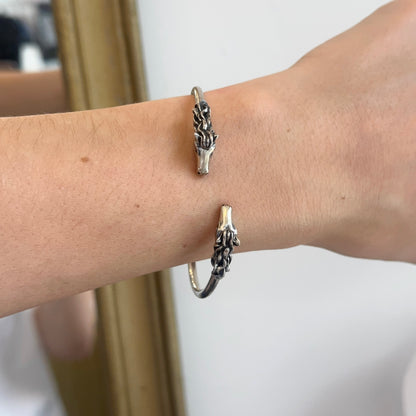 Estate Sterling Silver Antiqued Two Horse Head Open Cuff Bracelet