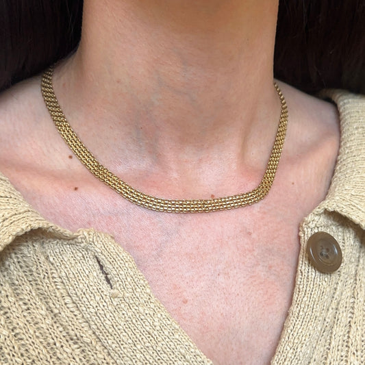 Estate 14KT Yellow Gold Bismark Mesh Collar Chain Necklace 17.5”