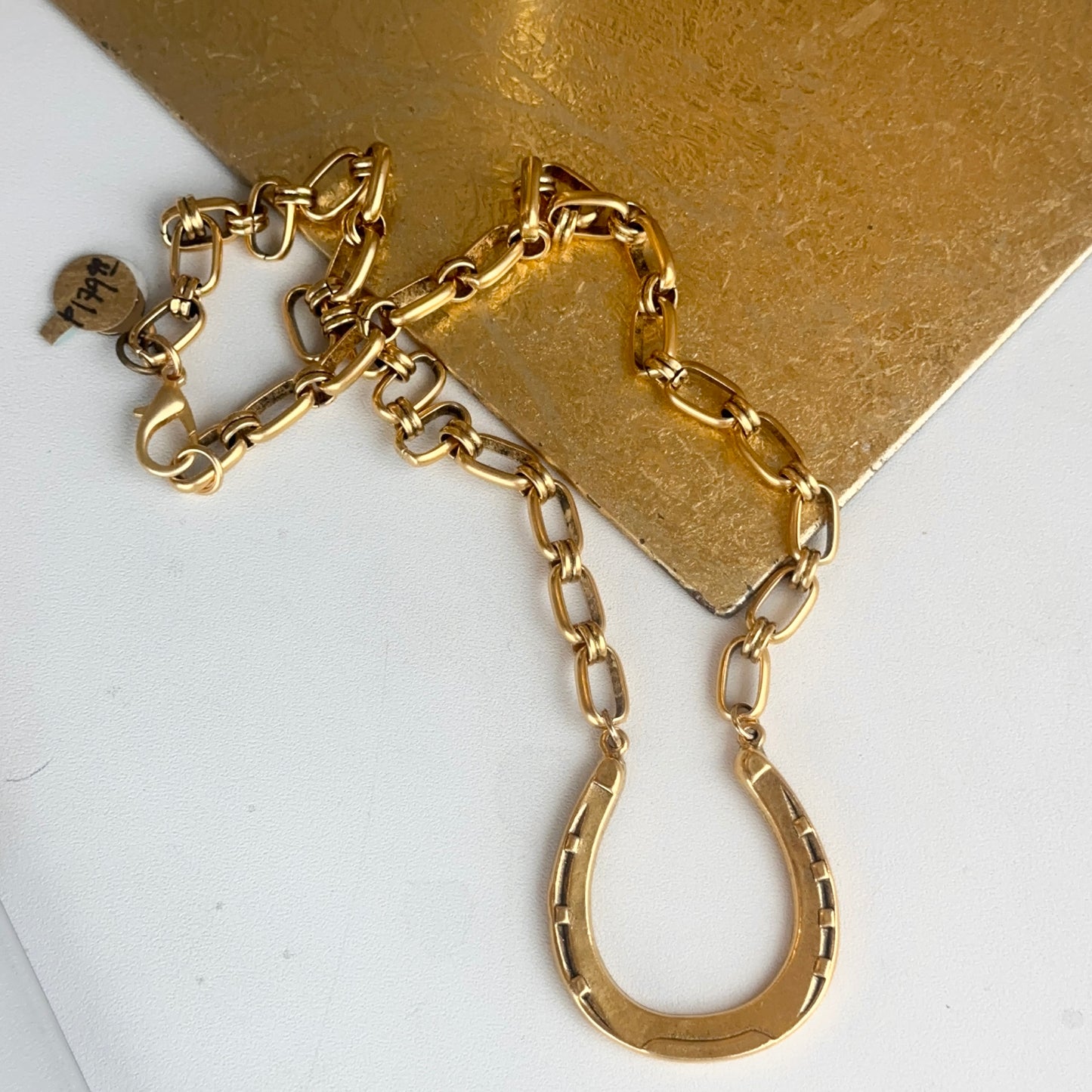 Yellow Gold-Tone Large Matte Horseshoe Station Necklace