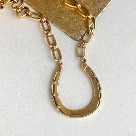 Yellow Gold-Tone Large Matte Horseshoe Station Necklace