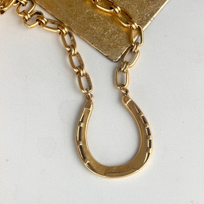 Yellow Gold-Tone Large Matte Horseshoe Station Necklace