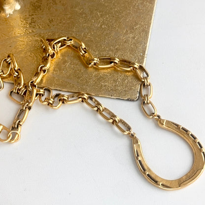 Yellow Gold-Tone Large Matte Horseshoe Station Necklace