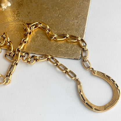 Yellow Gold-Tone Large Matte Horseshoe Station Necklace