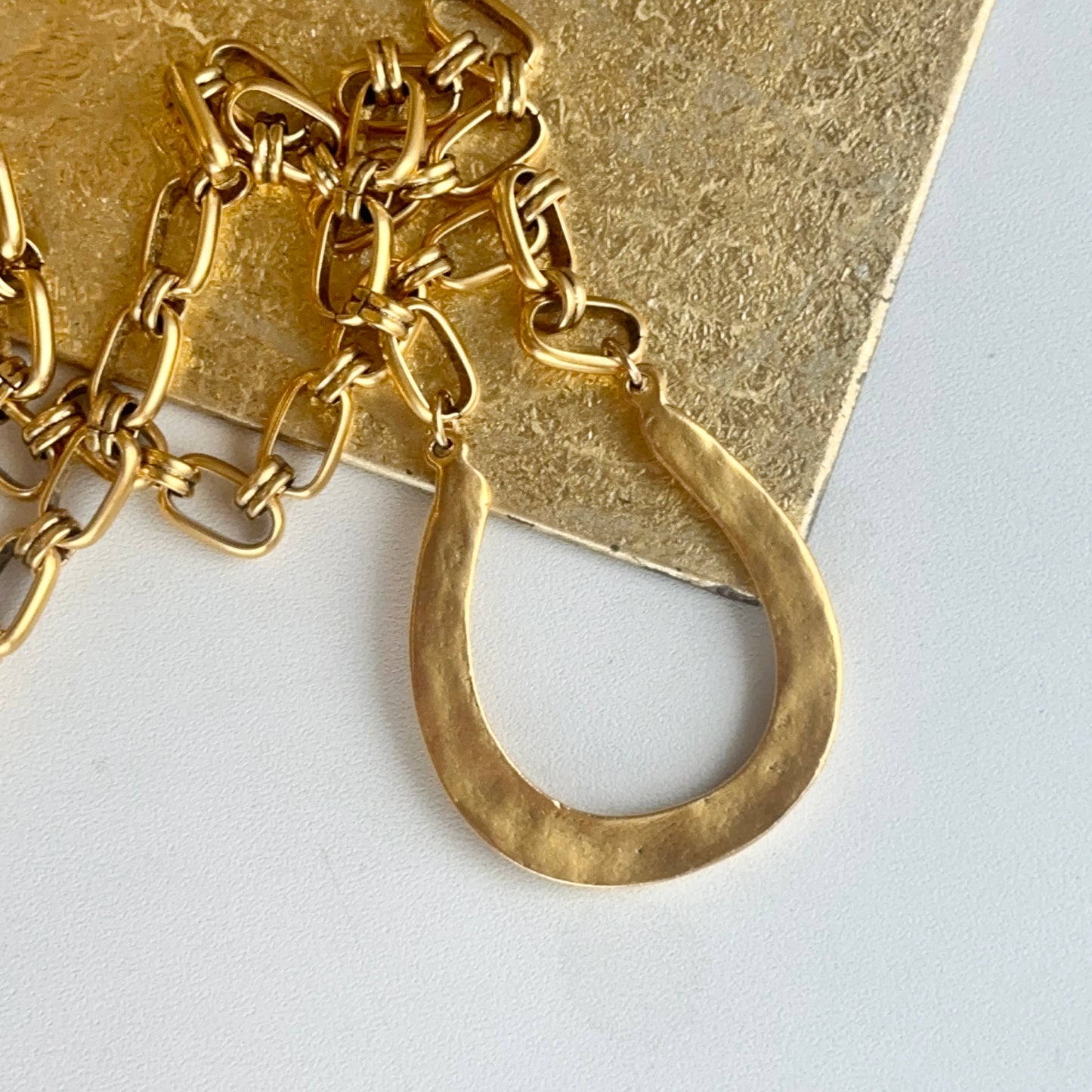 Yellow Gold-Tone Large Matte Horseshoe Station Necklace