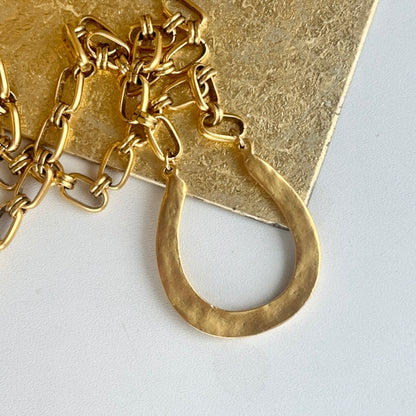 Yellow Gold-Tone Large Matte Horseshoe Station Necklace