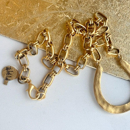 Yellow Gold-Tone Large Matte Horseshoe Station Necklace
