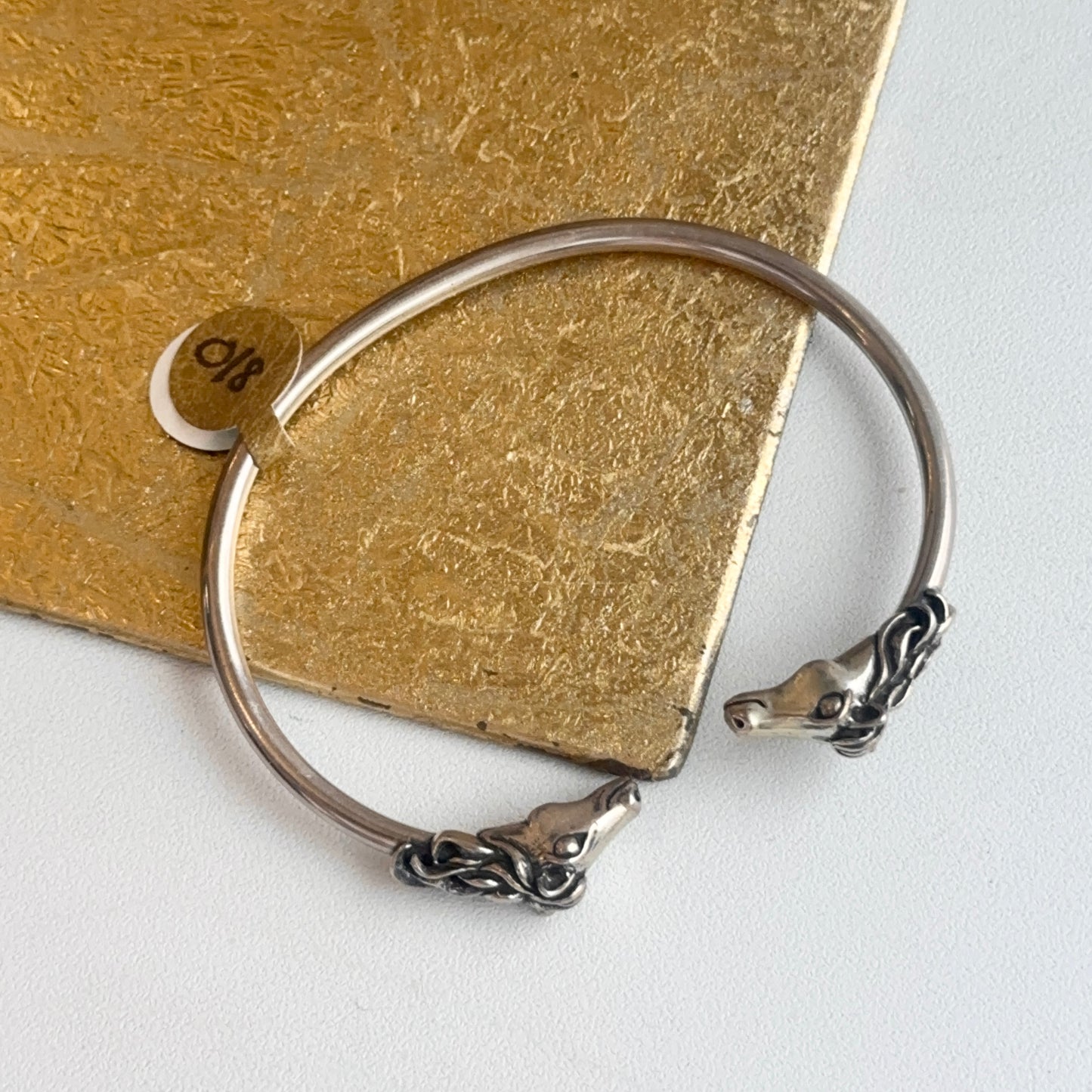 Estate Sterling Silver Antiqued Two Horse Head Open Cuff Bracelet