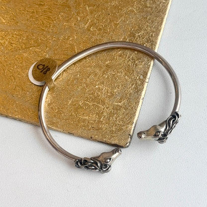 Estate Sterling Silver Antiqued Two Horse Head Open Cuff Bracelet