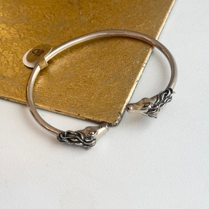 Estate Sterling Silver Antiqued Two Horse Head Open Cuff Bracelet