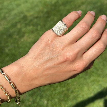 14KT Yellow Gold Wide Matte Ridged Cigar Band Ring