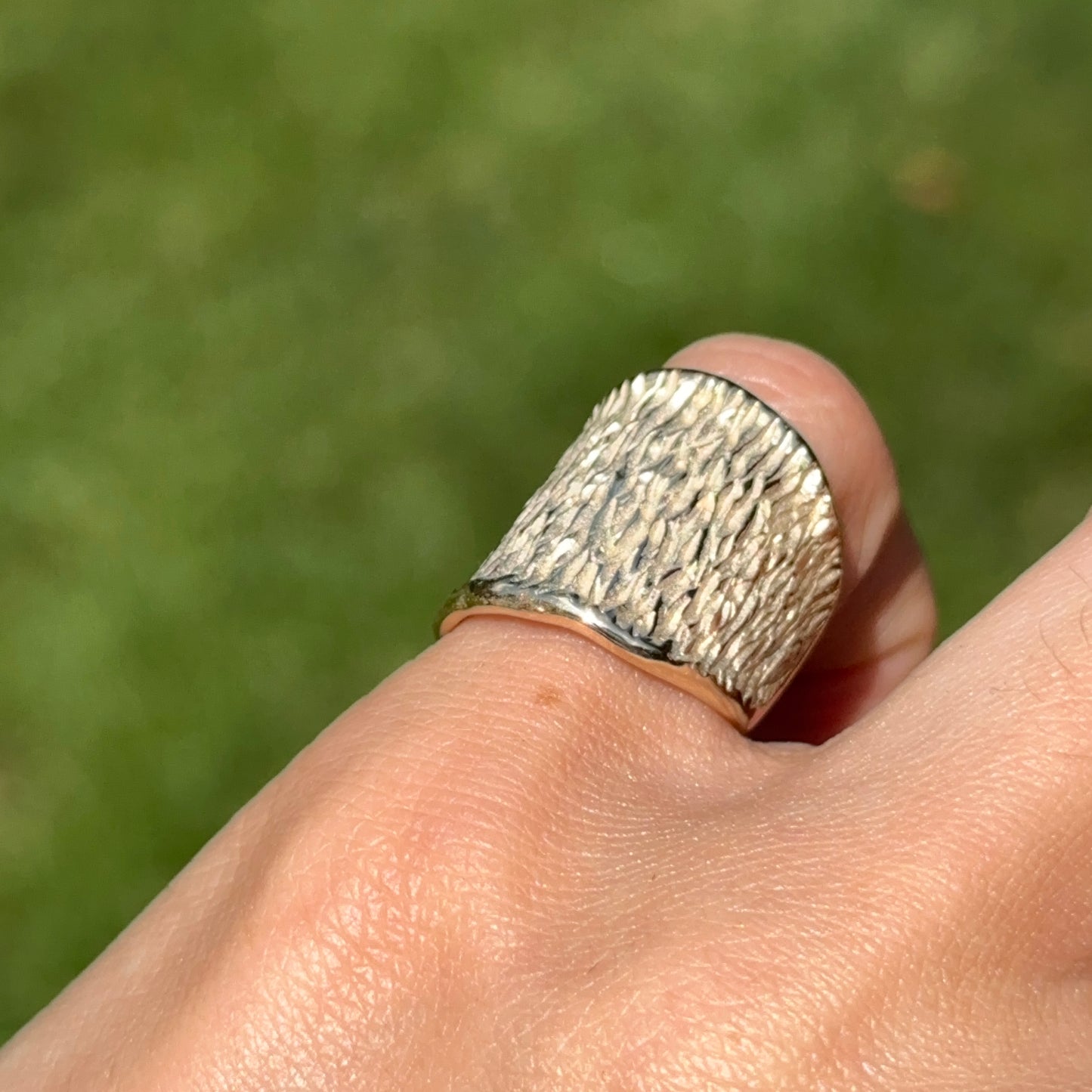 14KT Yellow Gold Wide Matte Ridged Cigar Band Ring