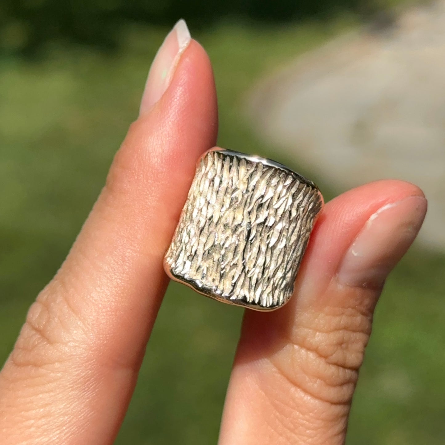 14KT Yellow Gold Wide Matte Ridged Cigar Band Ring