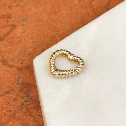 14KT Yellow Gold Ribbed Heart Pendant Clasp/ Charm Holder/ Chain Connecter