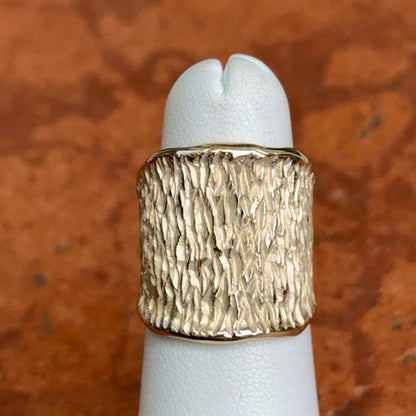 14KT Yellow Gold Wide Matte Ridged Cigar Band Ring