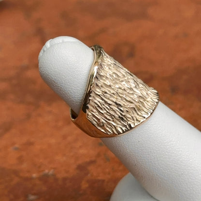 14KT Yellow Gold Wide Matte Ridged Cigar Band Ring