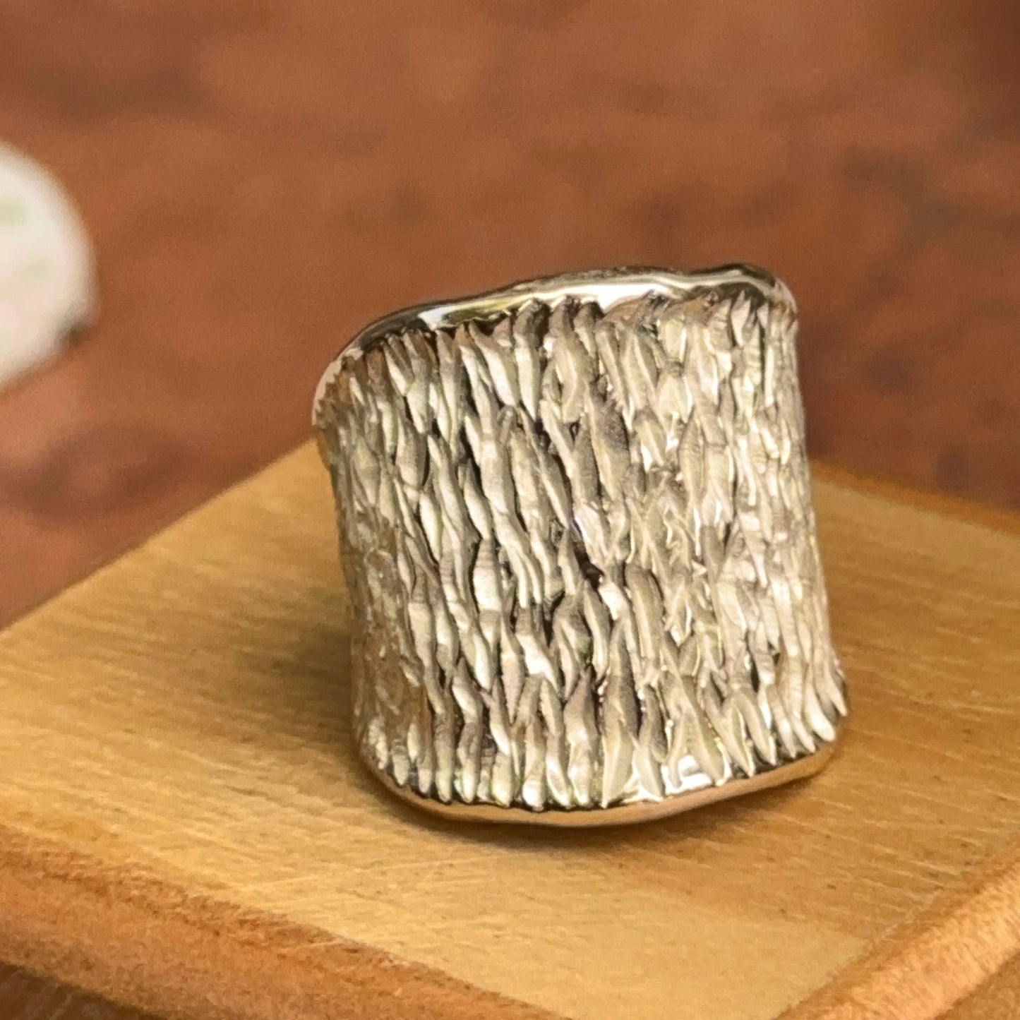 14KT Yellow Gold Wide Matte Ridged Cigar Band Ring