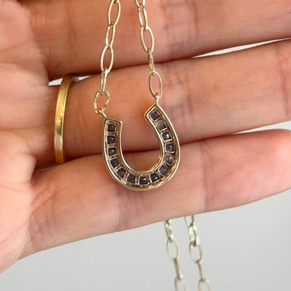 14KT Yellow Gold Blue Sapphire Horseshoe Chain Necklace 18"