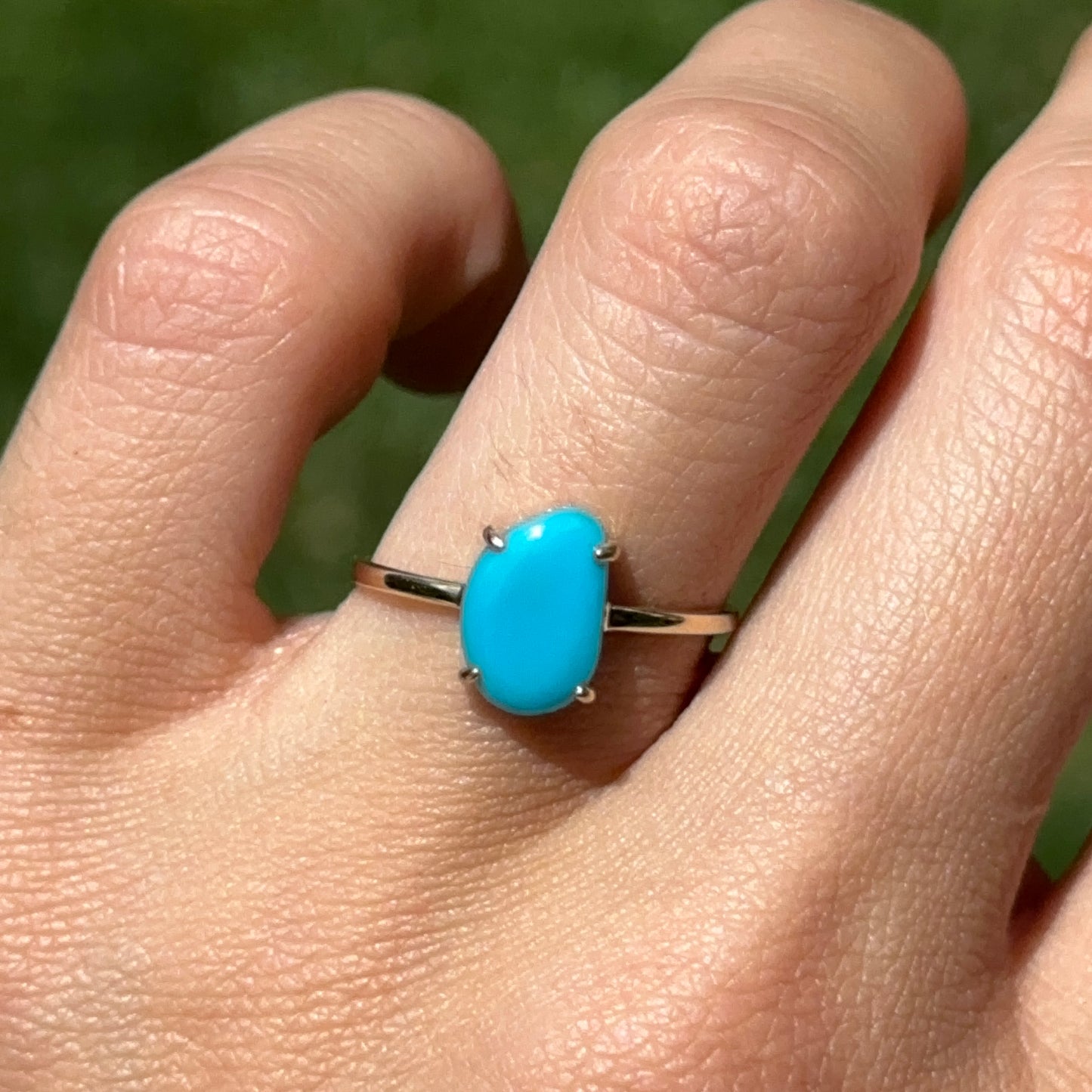 14KT Yellow Gold Abstract Cut Turquoise Solitaire Ring
