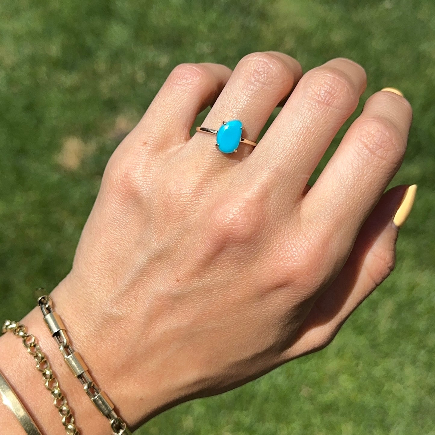 14KT Yellow Gold Abstract Cut Turquoise Solitaire Ring