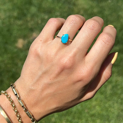 14KT Yellow Gold Abstract Cut Turquoise Solitaire Ring