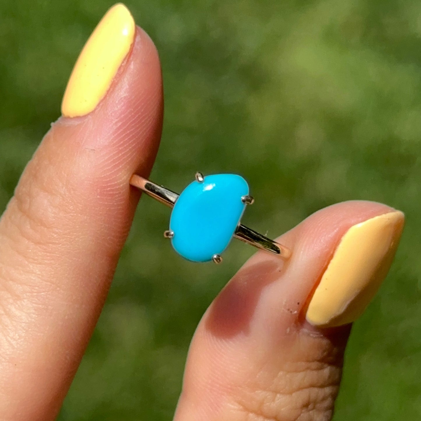 14KT Yellow Gold Abstract Cut Turquoise Solitaire Ring