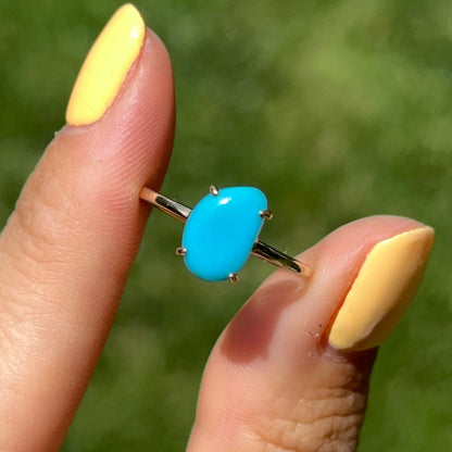 14KT Yellow Gold Abstract Cut Turquoise Solitaire Ring