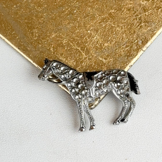 Estate Silver Tone Diamond Cut Horse Pin/Brooch