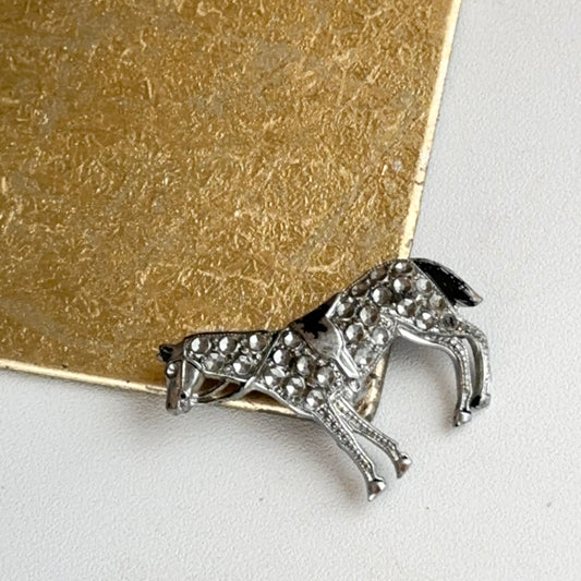 Estate Silver Tone Diamond Cut Horse Pin/Brooch