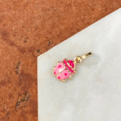 14KT Yellow Gold Pink Enamel Ladybug Pendant Charm
