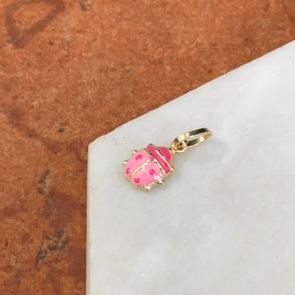 14KT Yellow Gold Pink Enamel Ladybug Pendant Charm