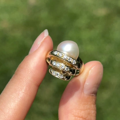 Estate 14KT Yellow Gold Near Round + Bead Set Diamond Ring