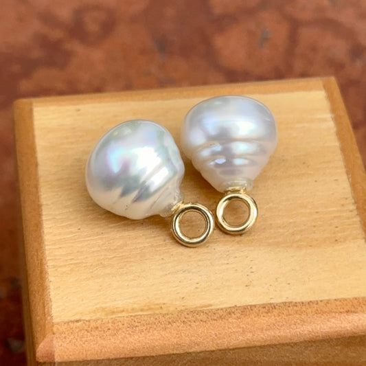 14KT Yellow Gold Paspaley Pearl 13mm Circle Fine Quality Earring Charms