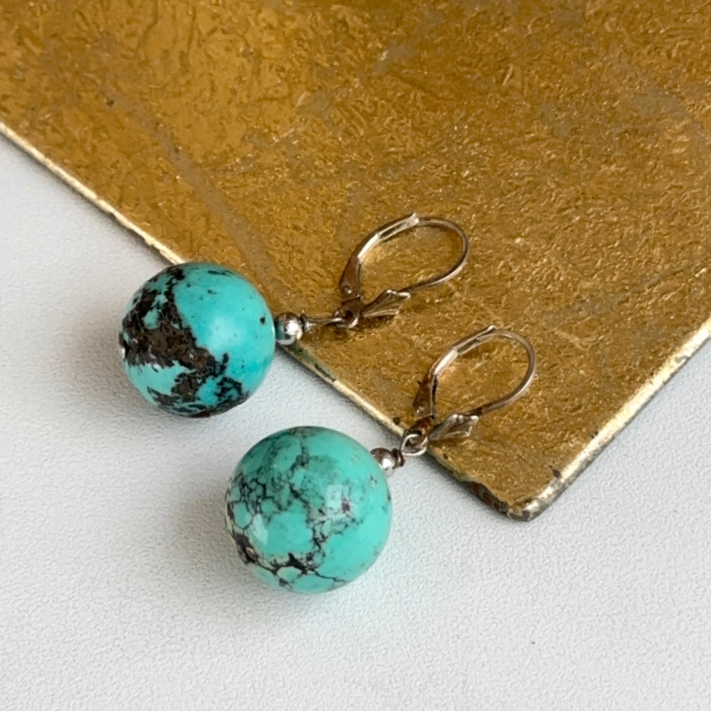 Sterling Silver Round Turquoise Ball Drop Dangle Earrings