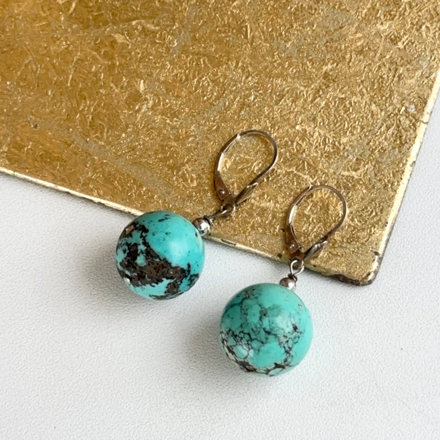 Sterling Silver Round Turquoise Ball Drop Dangle Earrings