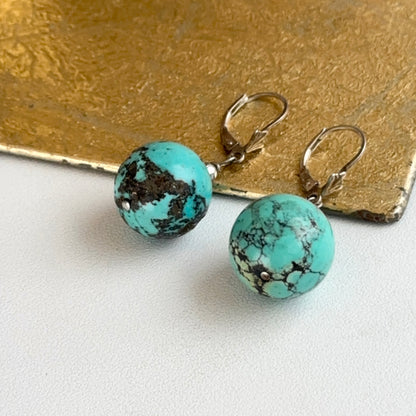 Sterling Silver Round Turquoise Ball Drop Dangle Earrings