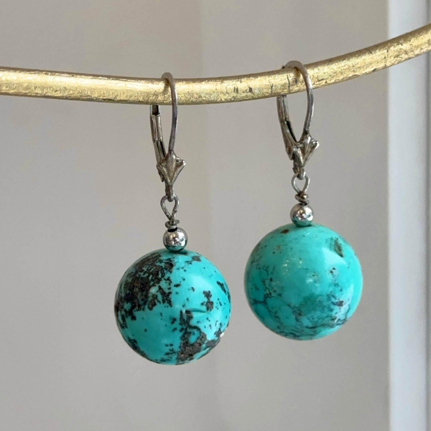 Sterling Silver Round Turquoise Ball Drop Dangle Earrings